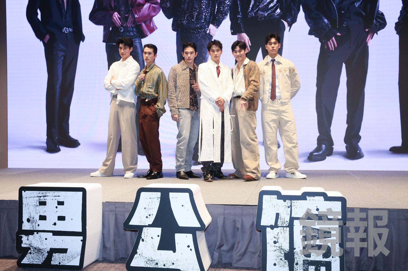 周予天（右起）、陳奕、吳思賢、張立昂、石知田、羅宏正出席《男公館》首映會。董孟航攝