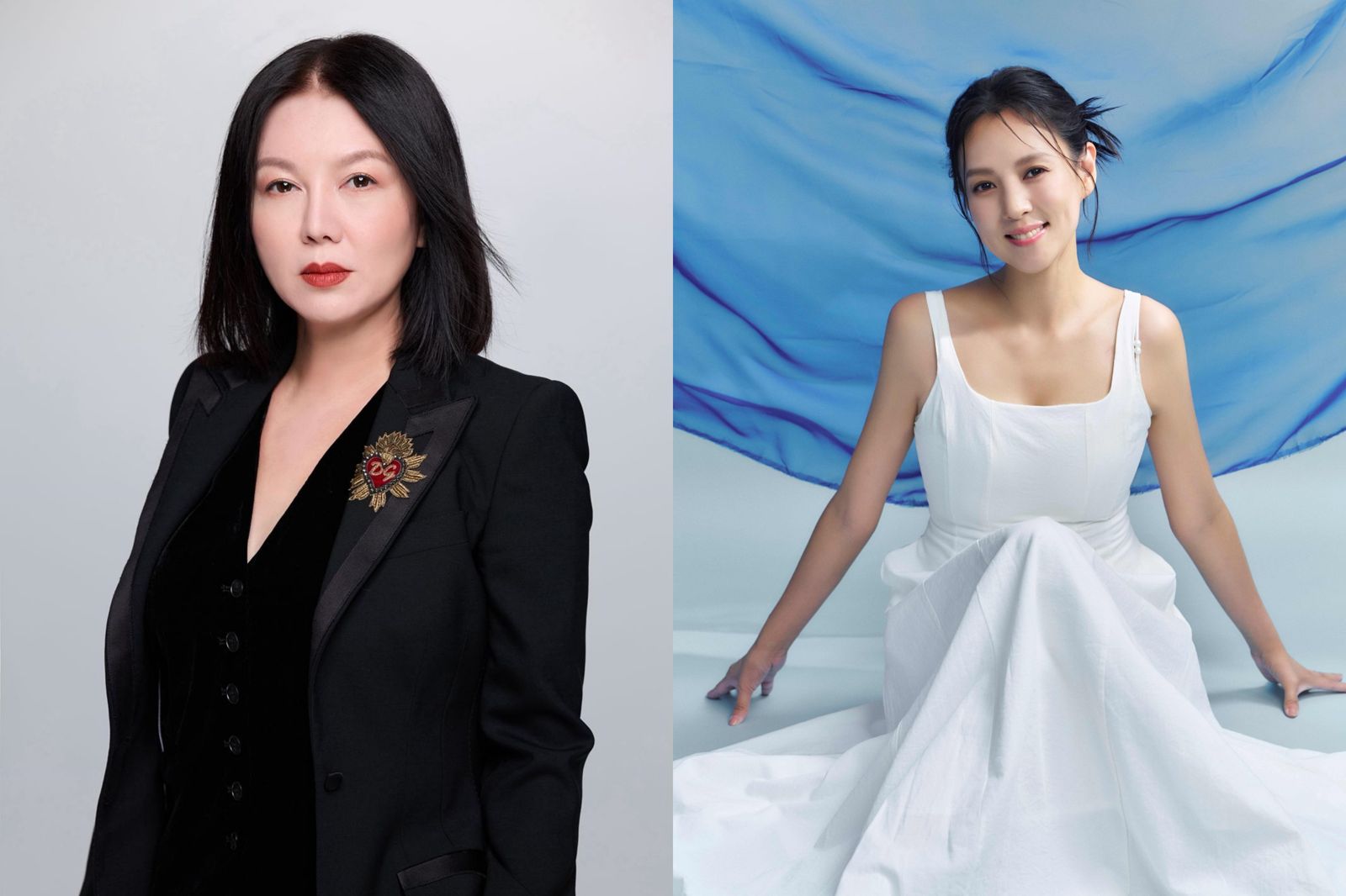 以「公車萍」與「黎薇恩」掀起熱議的苗可麗（左）與朱芯儀（右）一同頒獎。三立提供