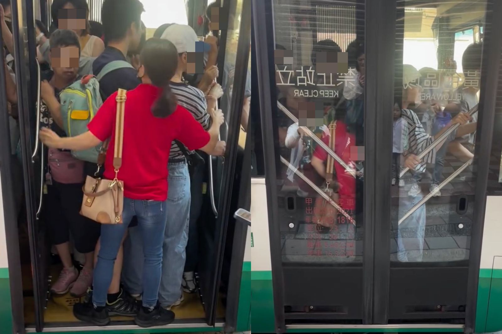 三重女硬上公車!雙手抓扶手「擴胸運動」險遭夾 民眾目睹嚇壞