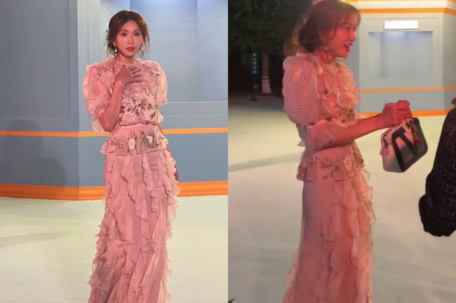 林志玲出席活動拍照前縮脖子惹來評批。翻攝微博