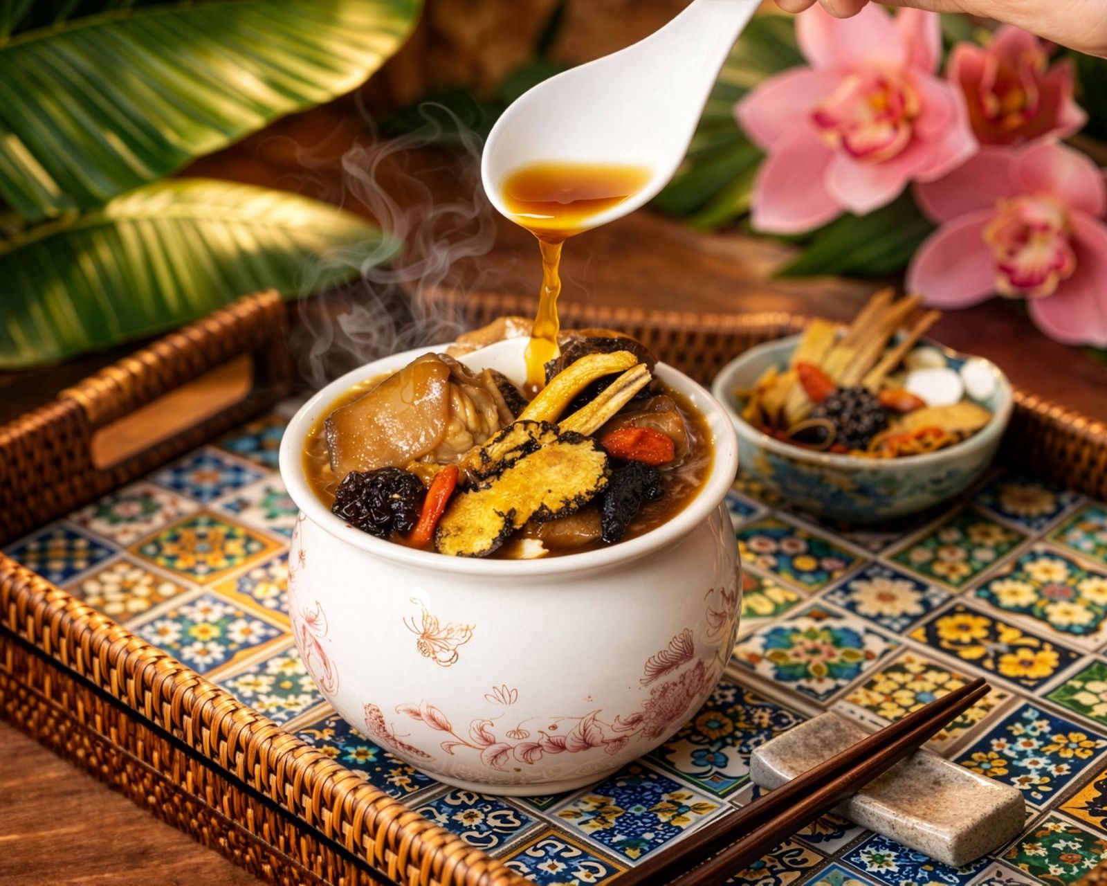 「巴生肉骨茶」嚴選豬肋排與漢方慢火細燉，以溫厚辛香平衡粽子的豐腴油脂。（台北遠東香格里拉供圖）