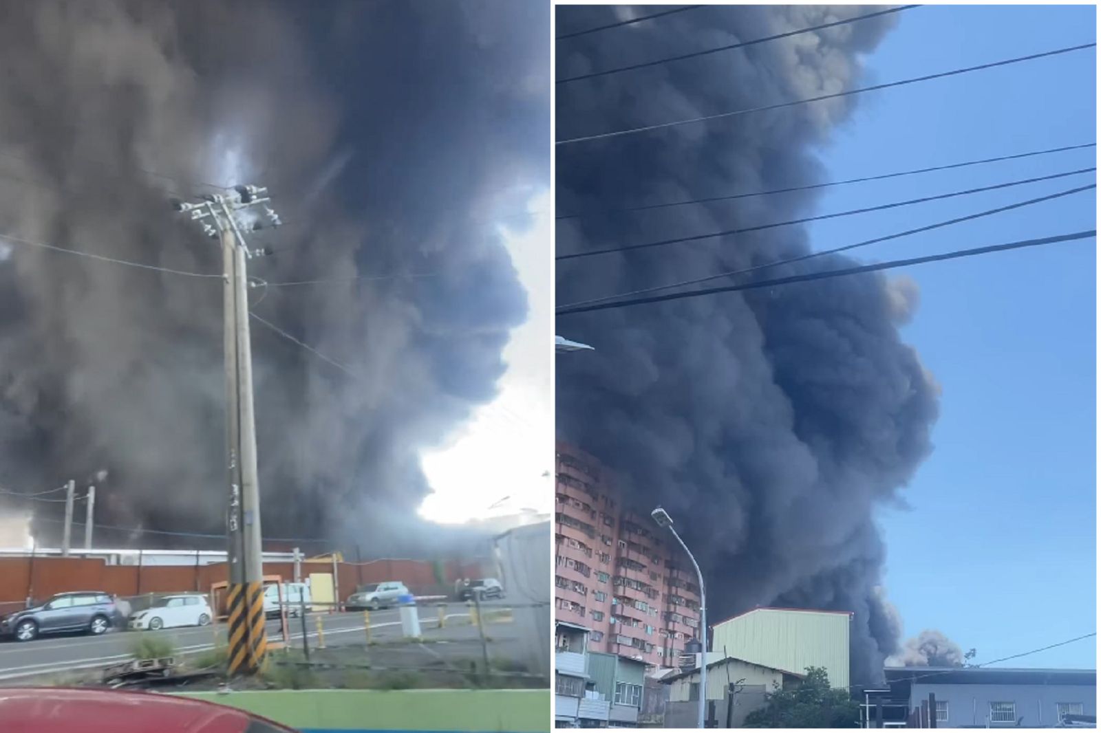 高雄仁武塑膠工廠爆火警　驚悚影片曝光！大團黑煙直衝天際