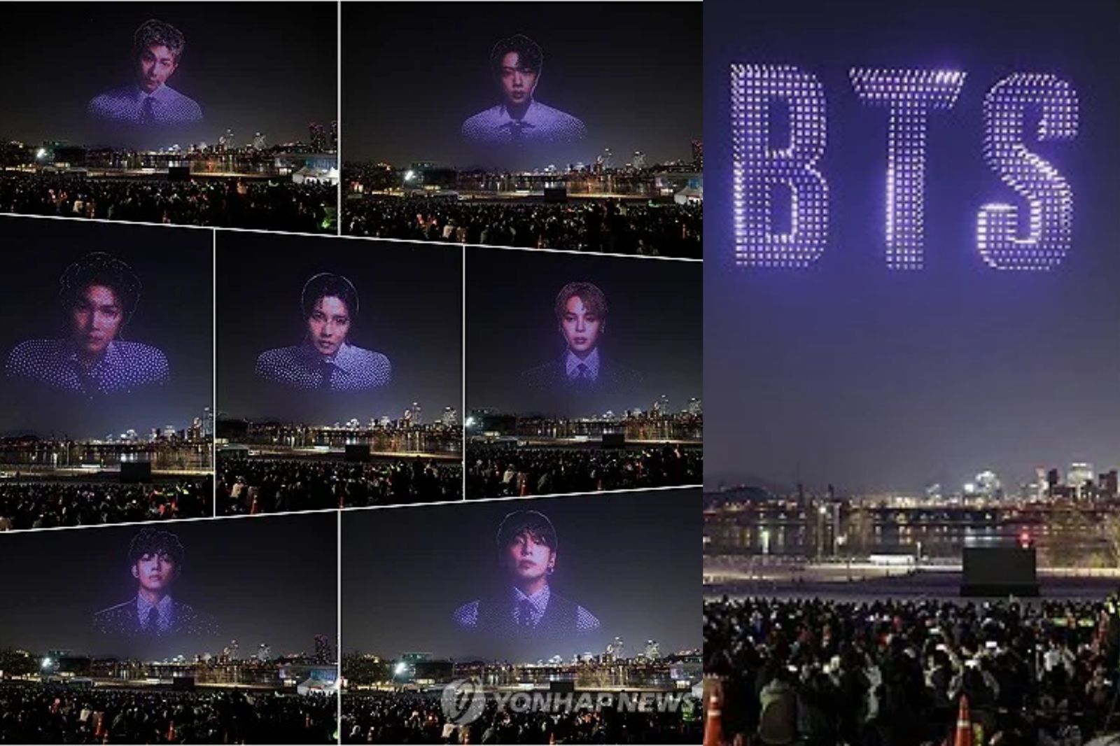BTS光化門開唱前先炸首爾夜空！2000架無人機排出7帥臉　ARMY尖叫拍爆