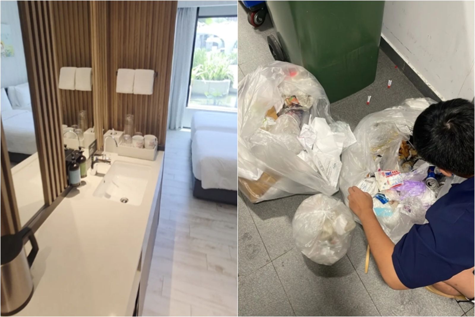 男子還被工作人員要求自己翻找垃圾堆。圖／翻攝自當事人Threads