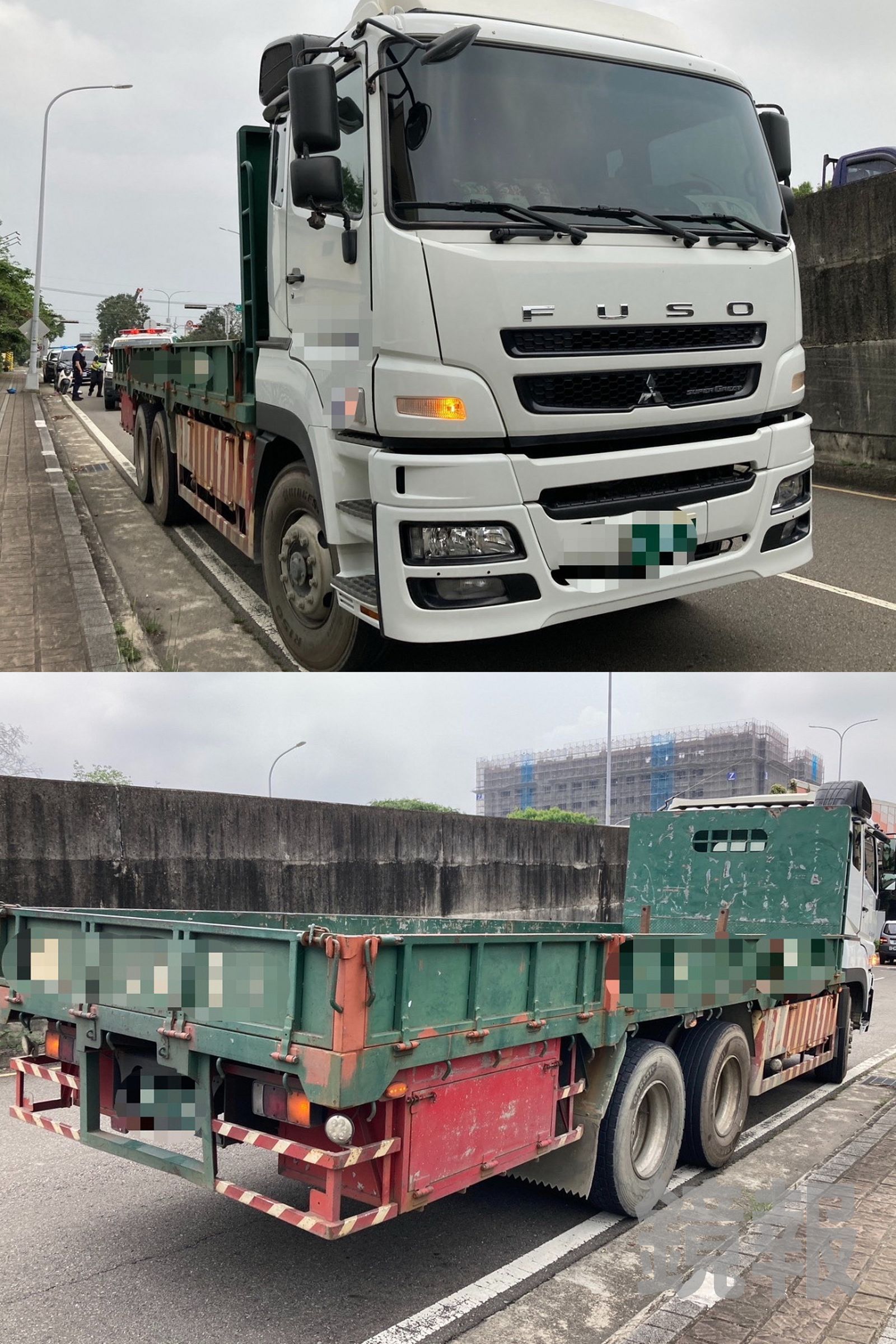 大貨車與機車發生碰撞，釀成死亡車禍悲劇。民眾提供