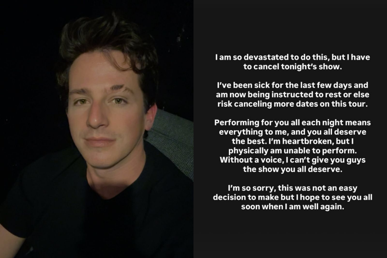 Charlie Puth突認「身體出狀況」全面停工 忍痛取消演唱會發聲「我心碎了」