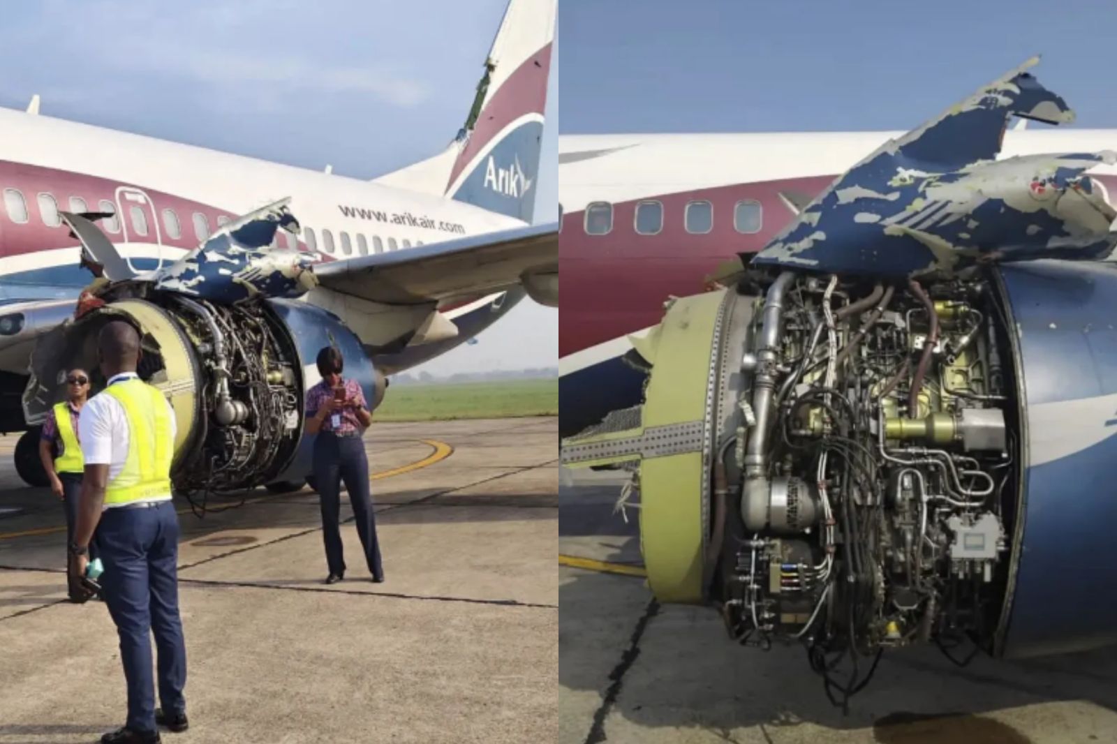 奈及利亞阿里克航空(Arik Air)一架波音737客機引擎飛行中突爆炸。圖/翻攝自JamPress