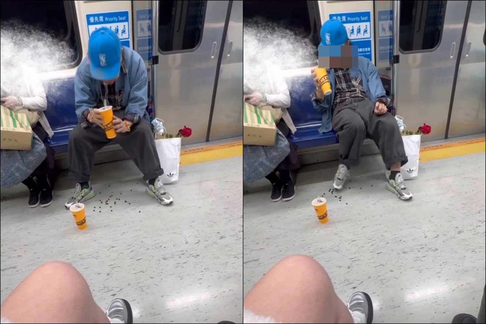 捷運驚見豌豆射手！老翁坐博愛座「喝珍奶→珍珠吐地板」　誇張畫面全被拍