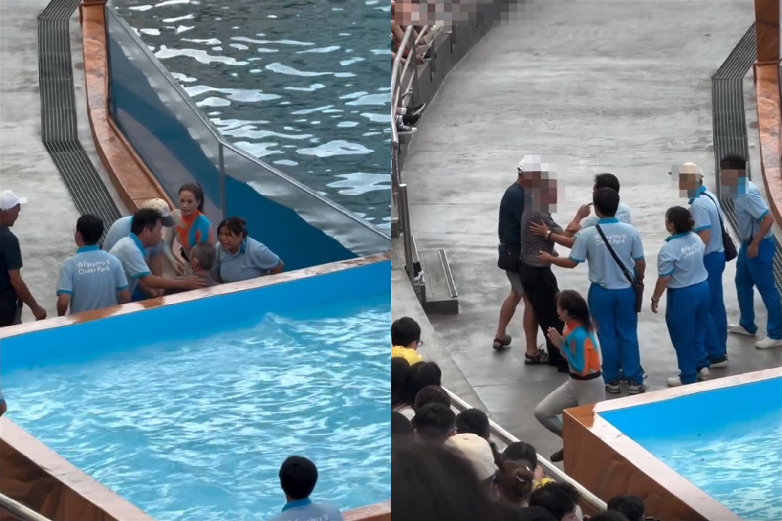 現場女主持人請來其他工作人員將老翁帶離現場後,隨即臨危不亂地繼續進行節目流程。圖/翻攝自Threads/jal76714