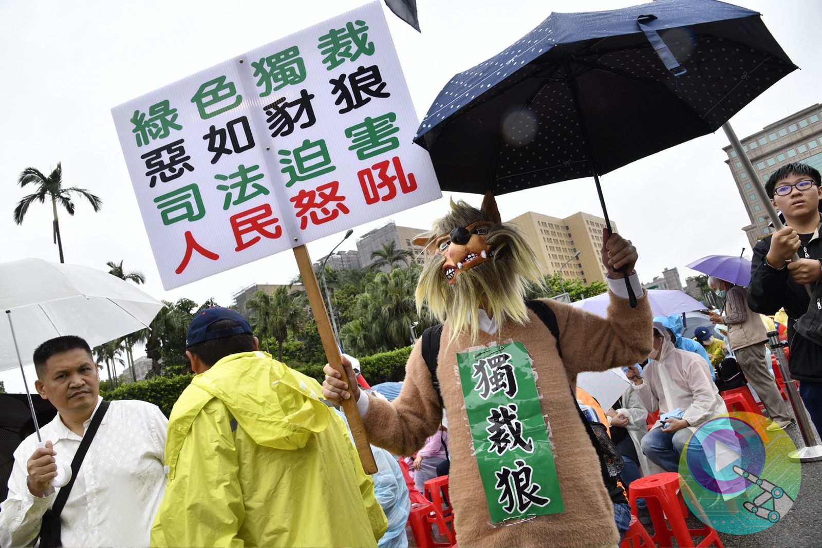 圖輯／「反綠共、戰獨裁，凱道一起站出來！」　民眾手持國旗頭戴小草聲援柯文哲