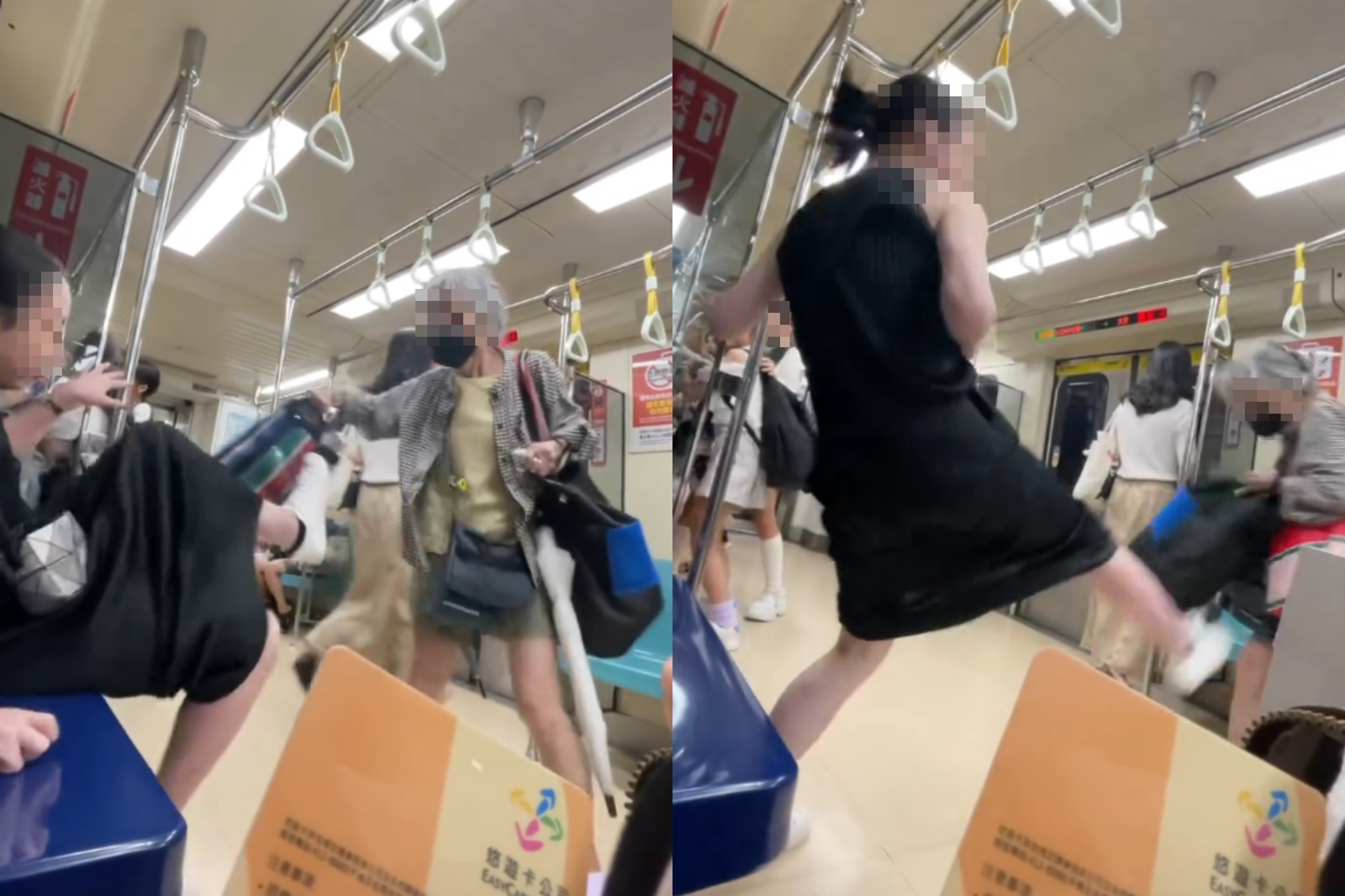 北捷優先席爆全武行！阿嬤討座不成動手攻擊「反被踹飛」。翻攝Threads @queen7_910