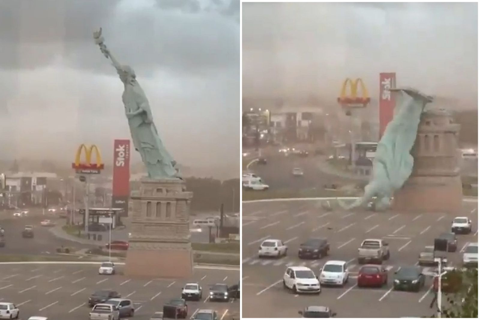 巴西版「自由女神」倒了！不耐強風倒塌斷頭　慘狀太驚悚