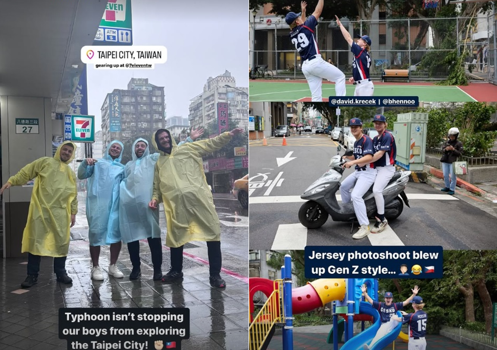 捷克隊2024年12強賽期間在臺北到處遊玩，即使遇上颱風也不減他們的玩興。圖／翻攝自「baseballczech」IG