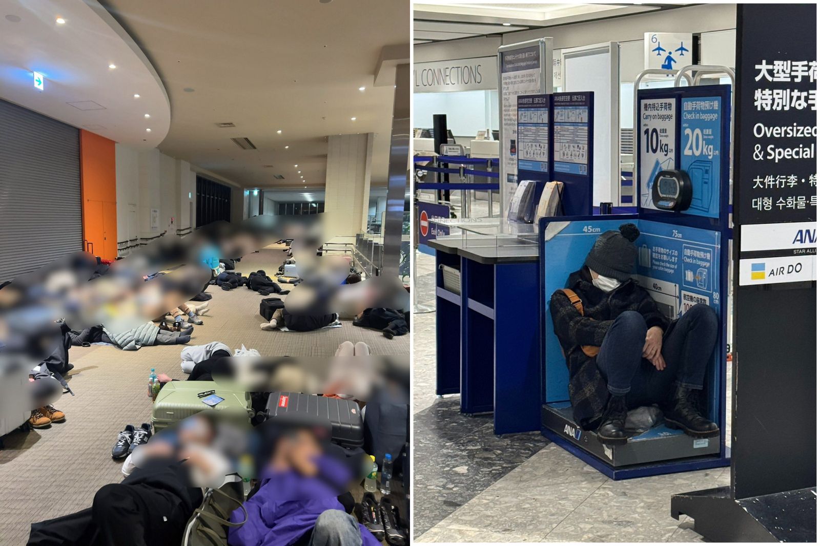 北海道大暴雪　新千歲機場7000人擠爆如難民營！連行李秤重器都能睡