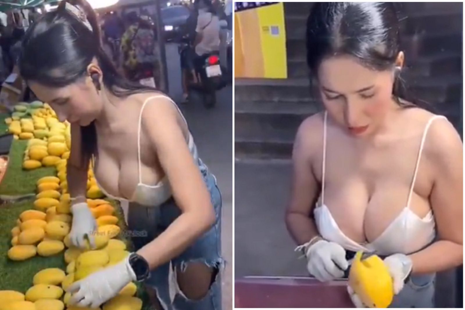 妹子賣芒果　胸前「2粒文旦」太強大！網驚喊：只看見水果奶奶