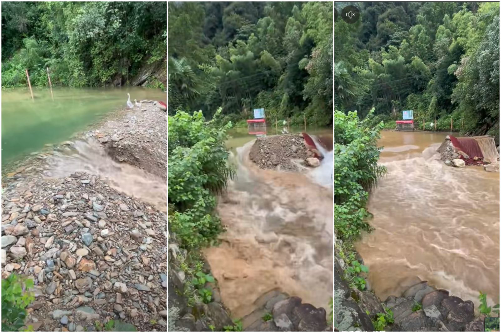 原本小缺口逐漸擴大，導致壩體瓦解。圖／翻攝自臉書