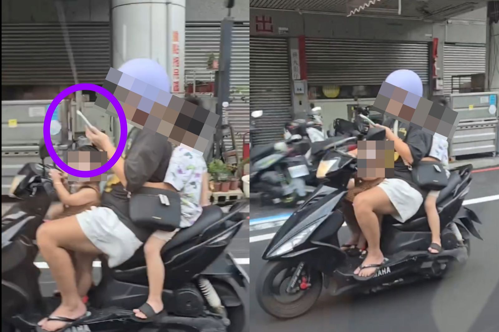 她邊拿手機載2孩童上路！網一看氣炸：孩子都沒戴安全帽　
