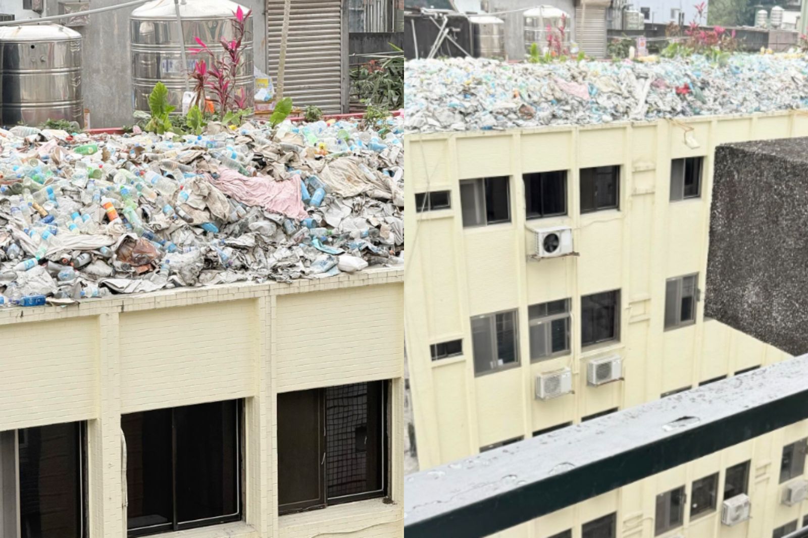 礁溪老牌旅館頂樓長出垃圾山!巨量寶特瓶搖搖欲墜無人管...居民嘆:已經1年了