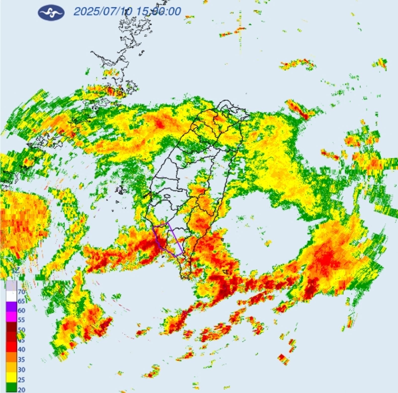 快訊／7縣市豪、大雨特報　3地區劇烈豪雨下到紫爆