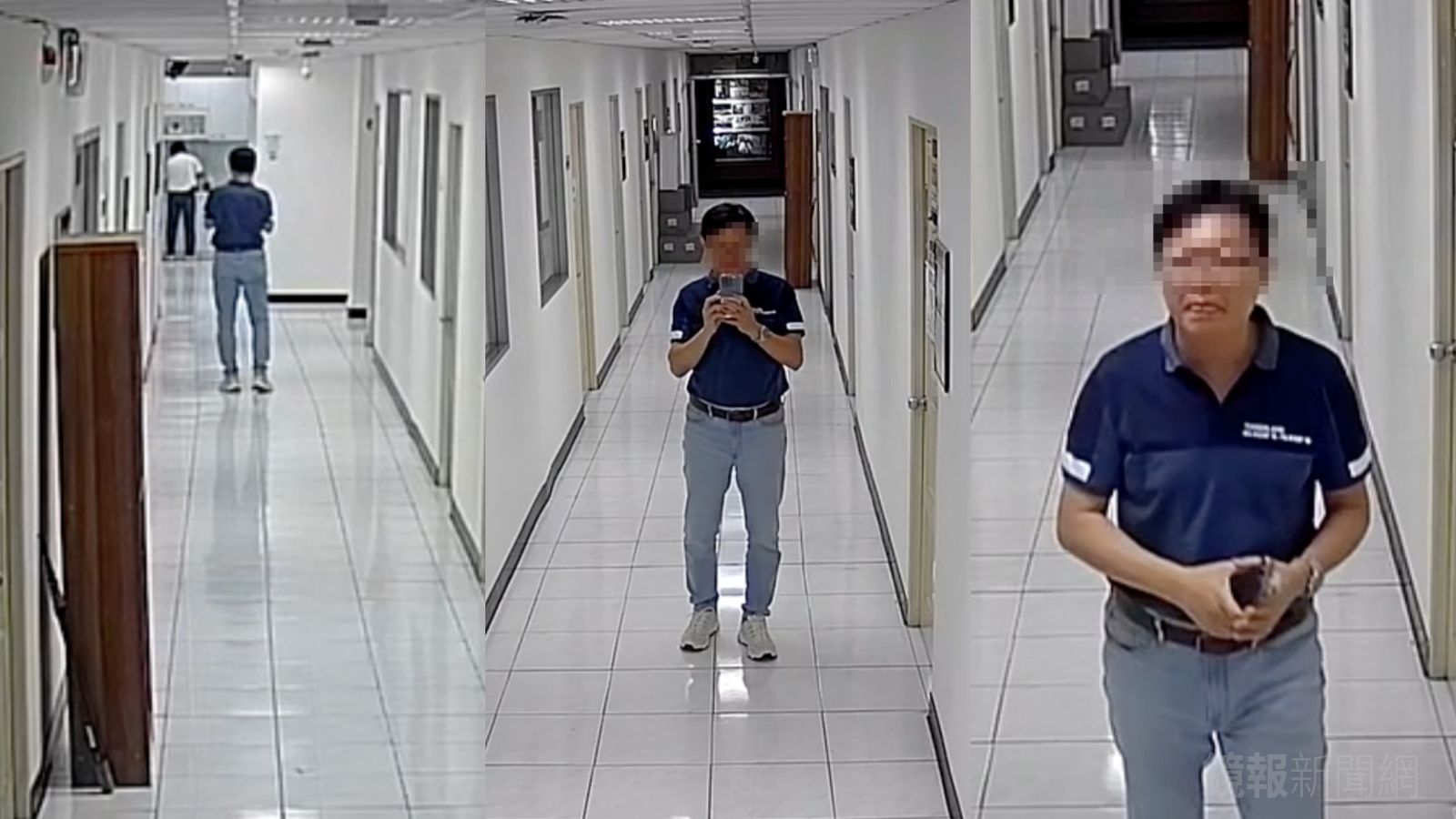 台藝大圖文系蘇姓副教授遭指控,曾在教師研究室外的走廊偷拍女助理背影,還吐舌舔嘴。(圖/爆料者提供)