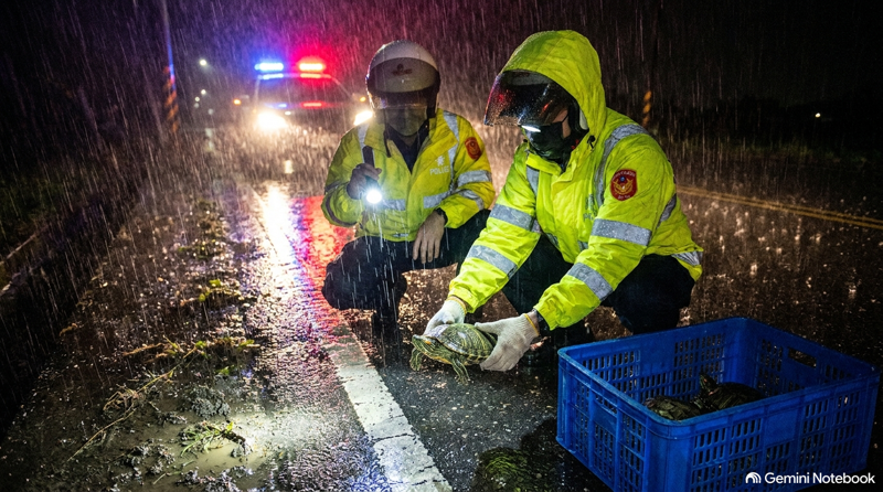 高雄深夜暴雨　30多隻斑龜集體「越獄」脫逃　警民聯手物「龜」原主