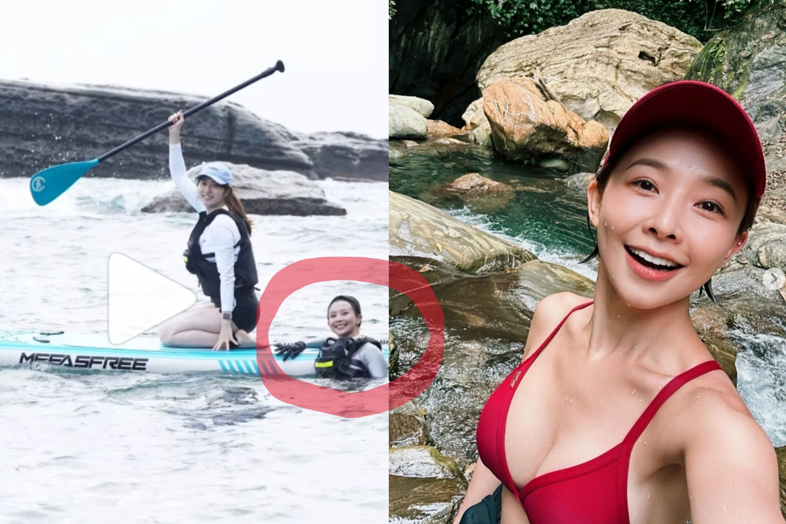 羽球教練江佩欣參加趙駿亞活動（左圖），IG影片上吳婉君（紅圈）赫然現身。翻攝江佩欣IG