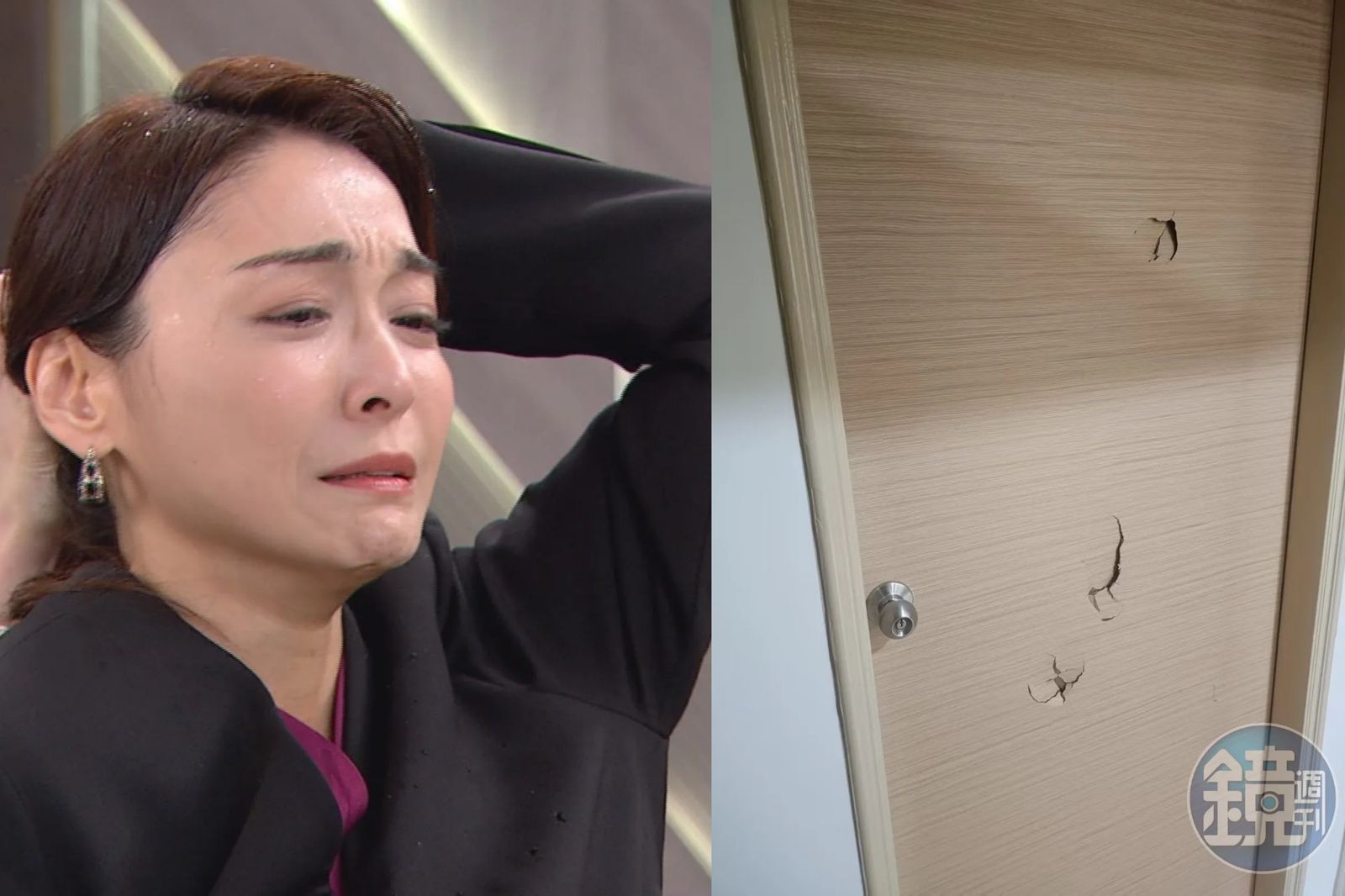 江祖平出示龔益霆暴力捶打房門的影片證據。鏡週刊