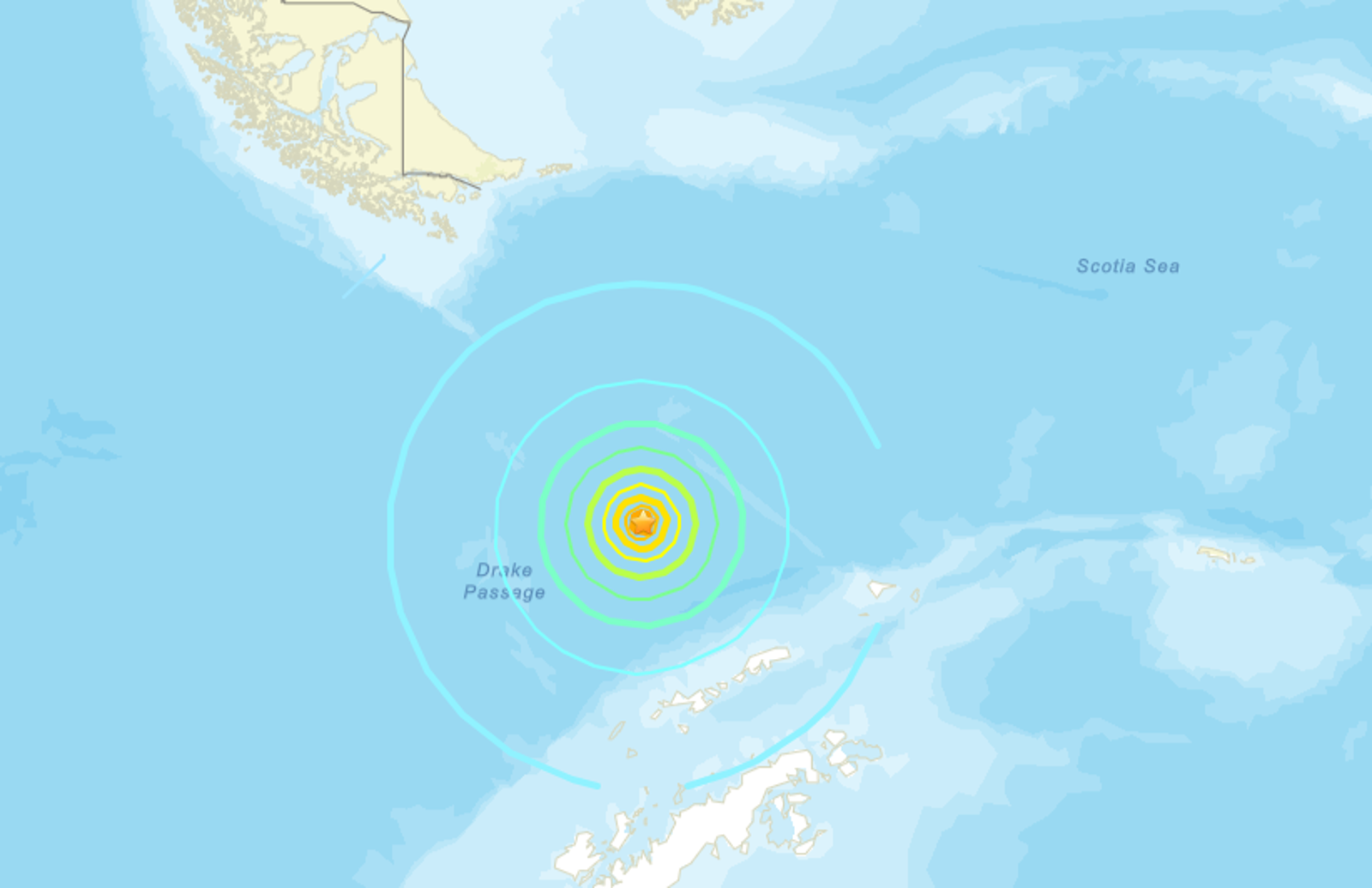 這場地震震央位於西經62.00度、南緯60.40度,研判可能在太平洋地區引發海嘯威脅。圖/USGS