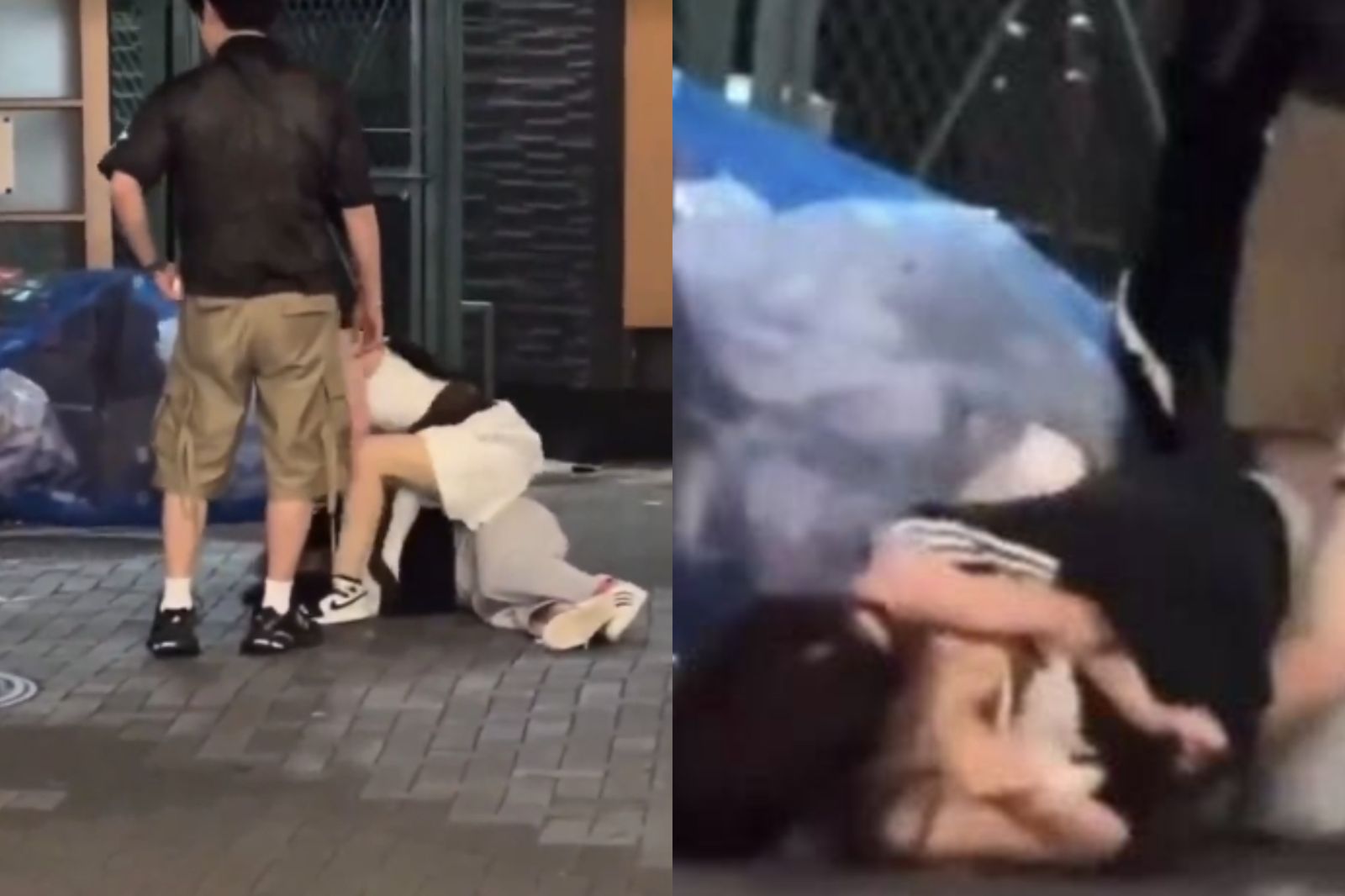 日本街頭激戰!正妹被壓地狂毆1分鐘險走光 男子擋勸架還挑釁遭路人出手制裁