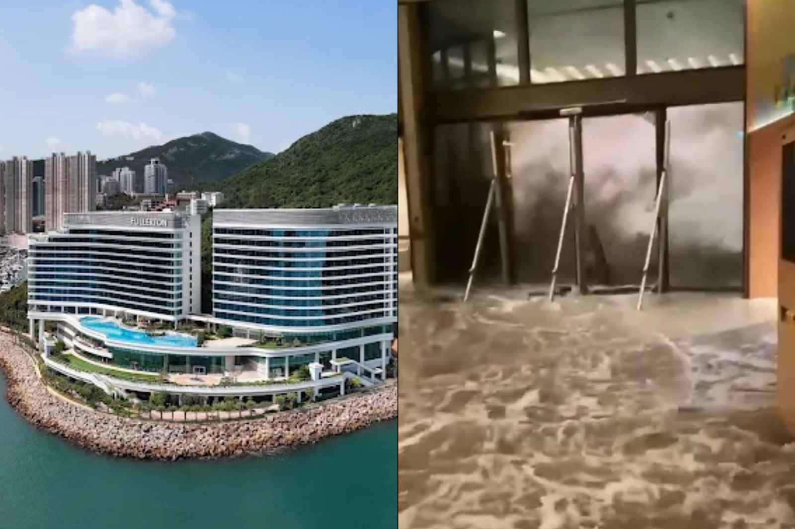 樺加沙颱風侵襲香港！5星酒店大門「被洪水沖爆」　驚人畫面曝　
