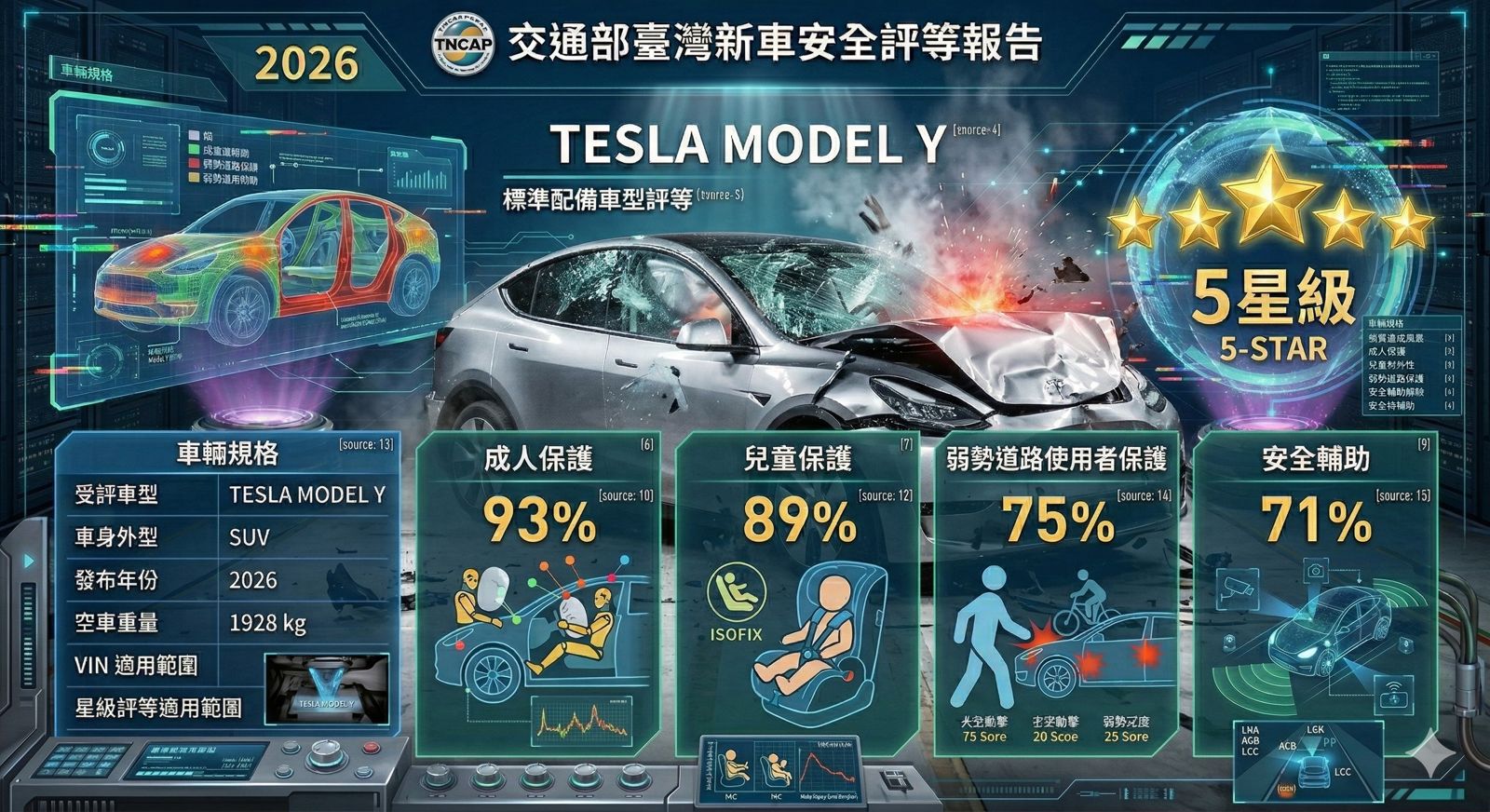 MODEL Y撞擊測試TNCAP給滿分5星 電動車安全天花板在哪一次講清楚
