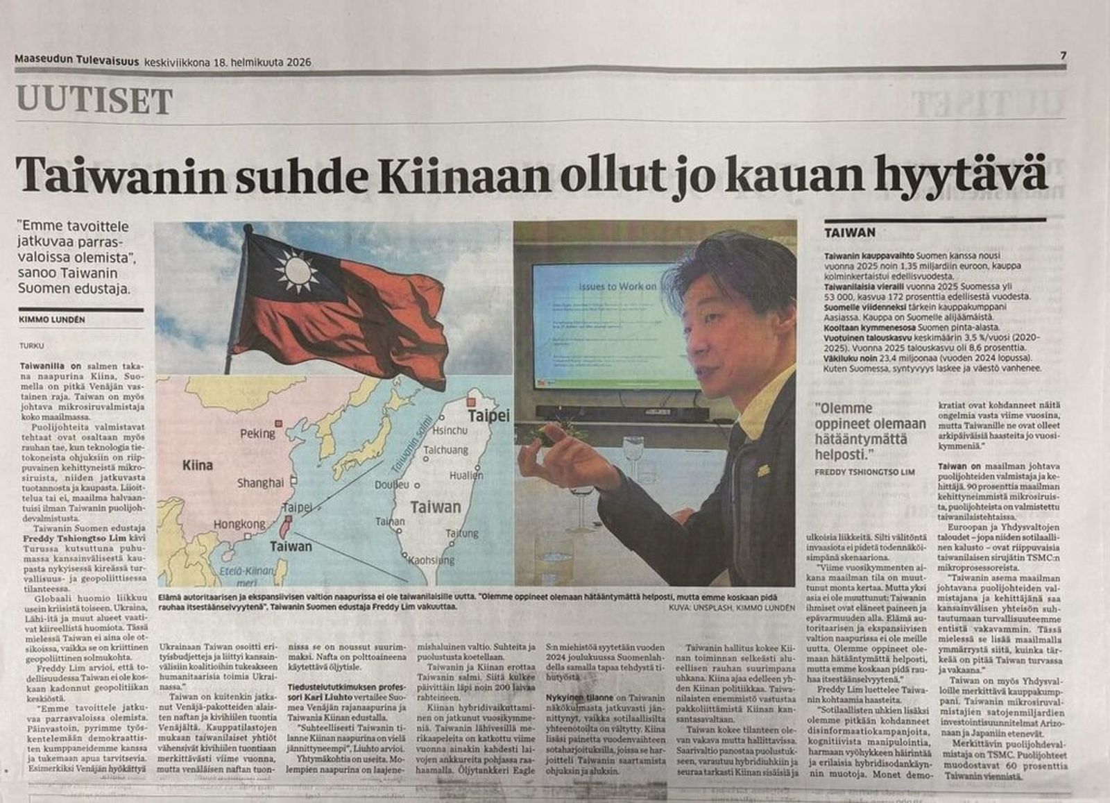林昶佐登上芬蘭《農村未來報》。圖/駐芬蘭代表處提供