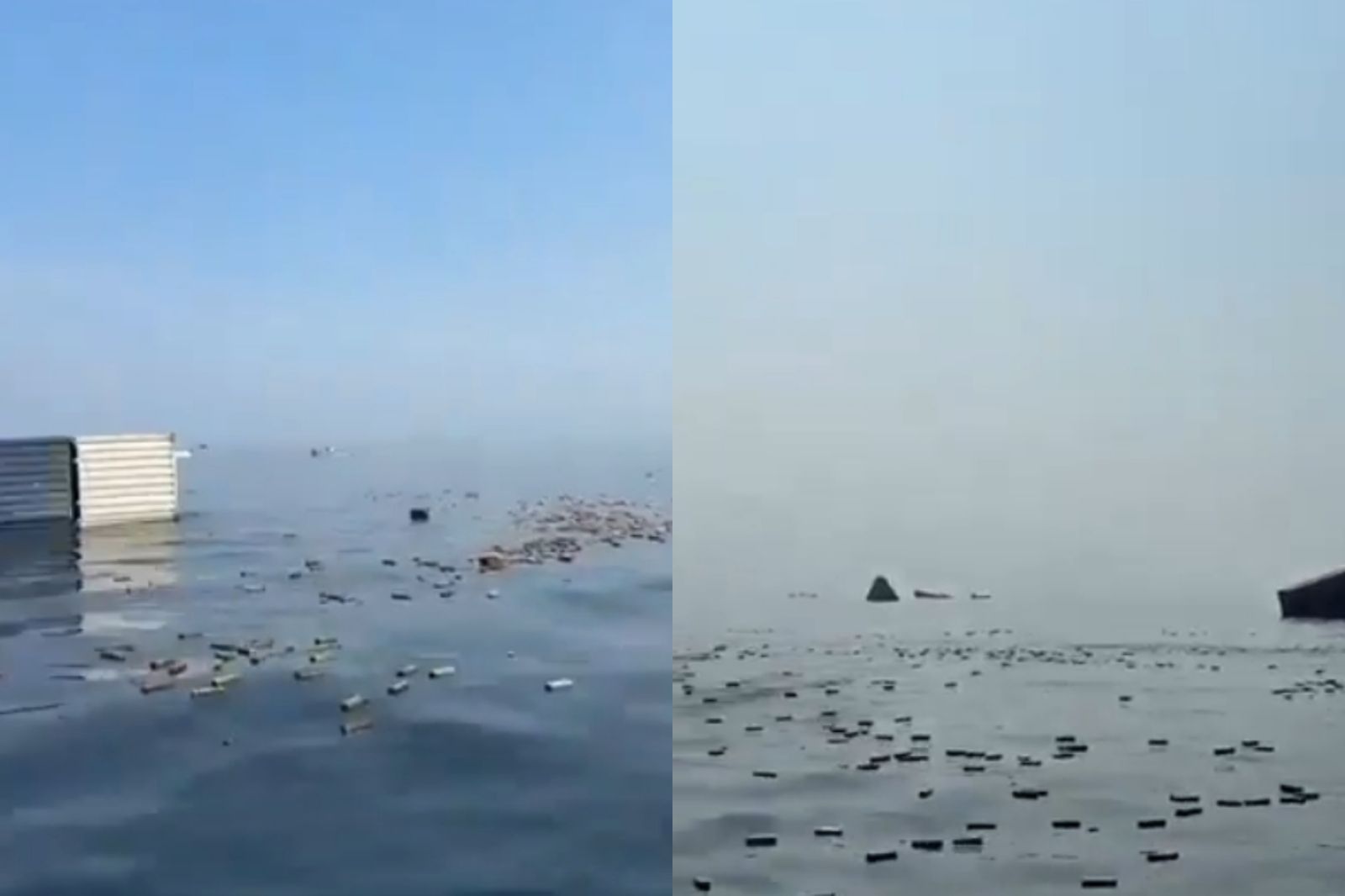 一艘新加坡貨船在荷姆茲海峽沉沒,海上漂浮iPhone等貨物。圖/翻攝自Israelwaronhama X