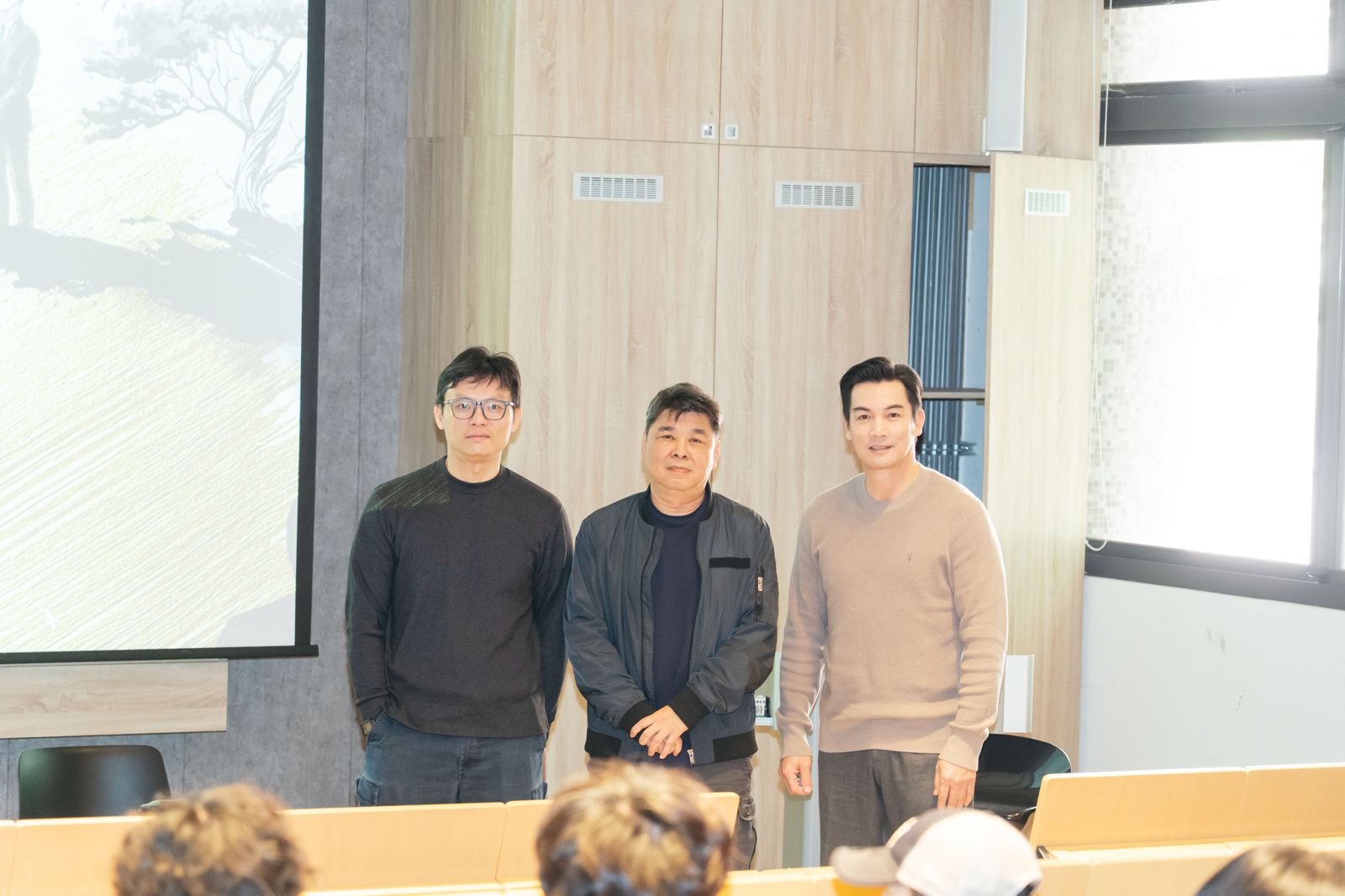 《以身相許》製作人徐國倫（左起）、導演徐輔軍、伊正出席陽明交大特映會。大愛提供