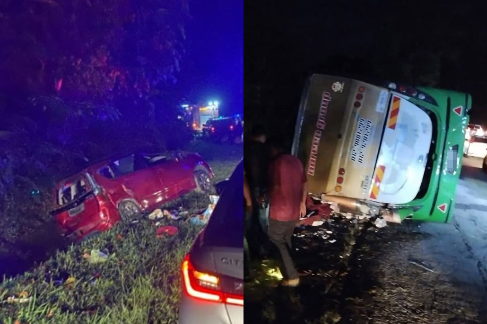 大馬巴士撞休旅車!「90度翻覆」卡路肩 15大學生慘死、33傷