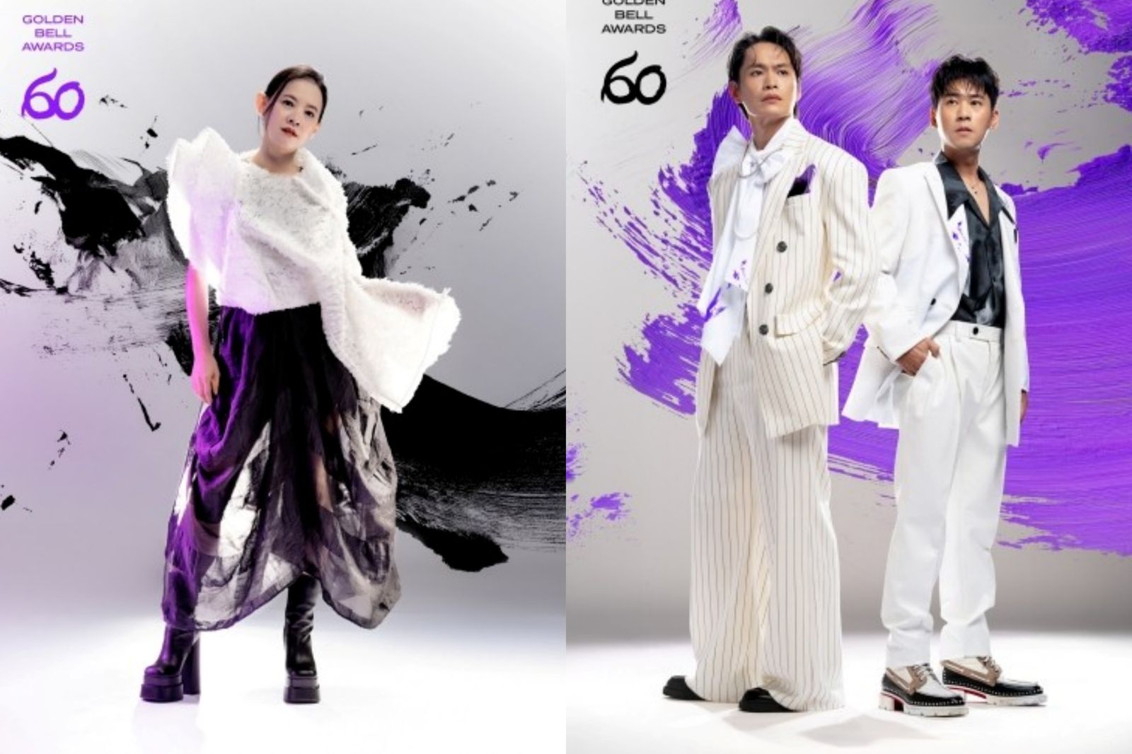 金鐘60戲劇類主持人曾寶儀（左）與紅毯主持人黃鐙輝、黃迪揚。三立提供