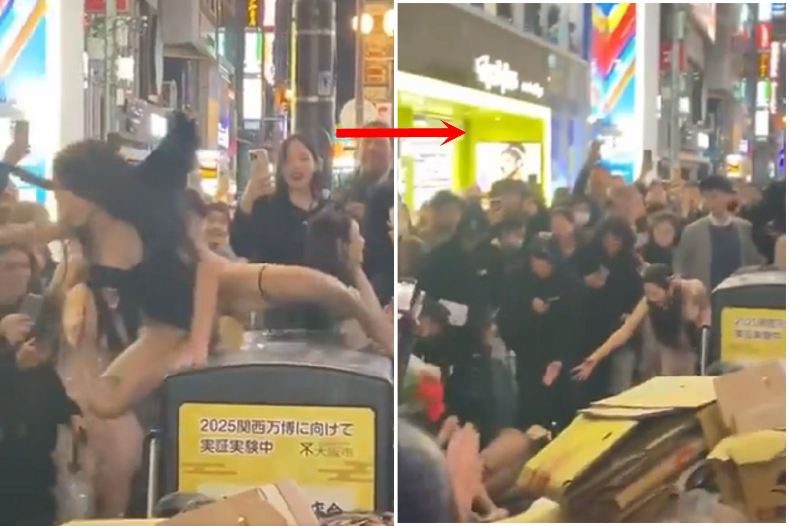 妹子重心不穩,性感表演變重摔在地。圖/翻自@seiyo36