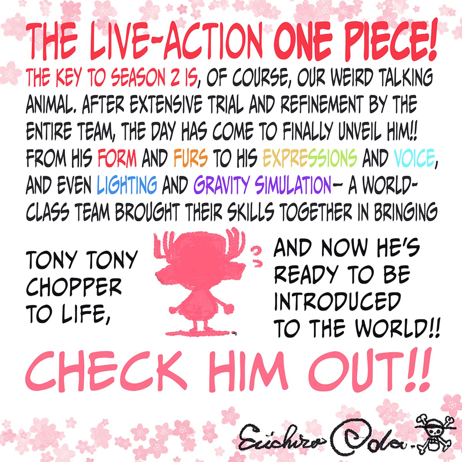 尾田榮一郎親筆信介紹喬巴。Netflix提供