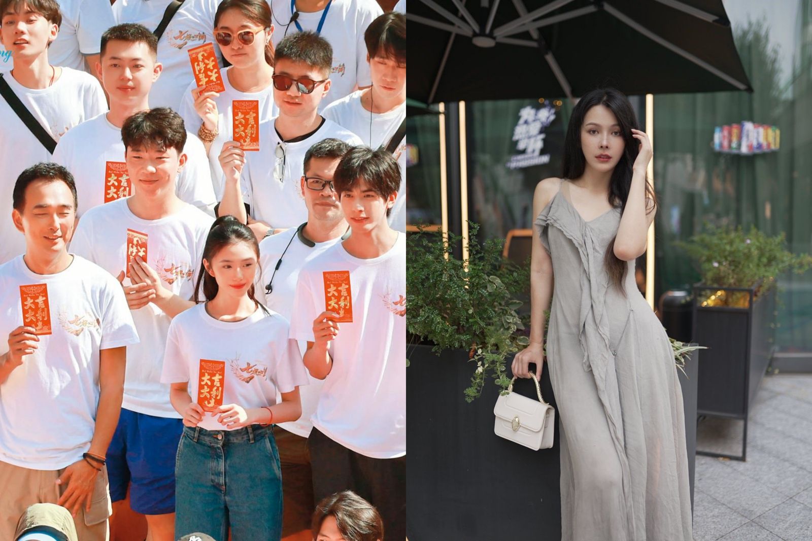 蔡岳勳（左圖左一）在拍攝陸劇《七根心簡》時傳出與尚娜（右）交往。翻攝《七根心簡》微博、尚娜微博