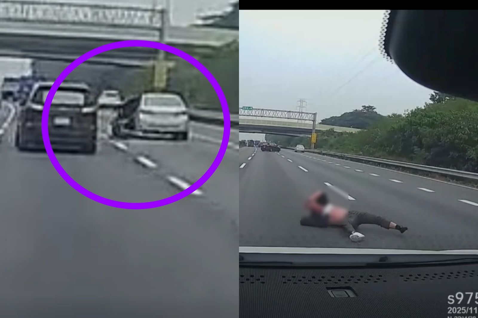 玩命光頭？男子國道上突開車門「滾多圈再華麗起身」原因曝　
