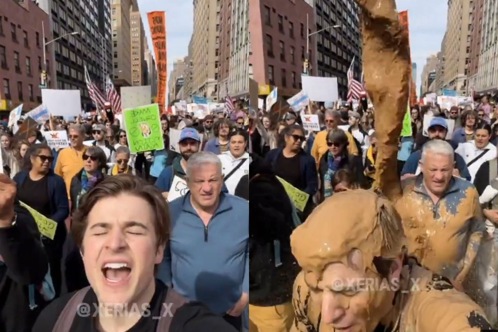 川普以AI生成影片駕駛戰機噴射糞便，轟擊紐約抗議民眾。圖／翻攝自Truth Social@realDonaldTrump