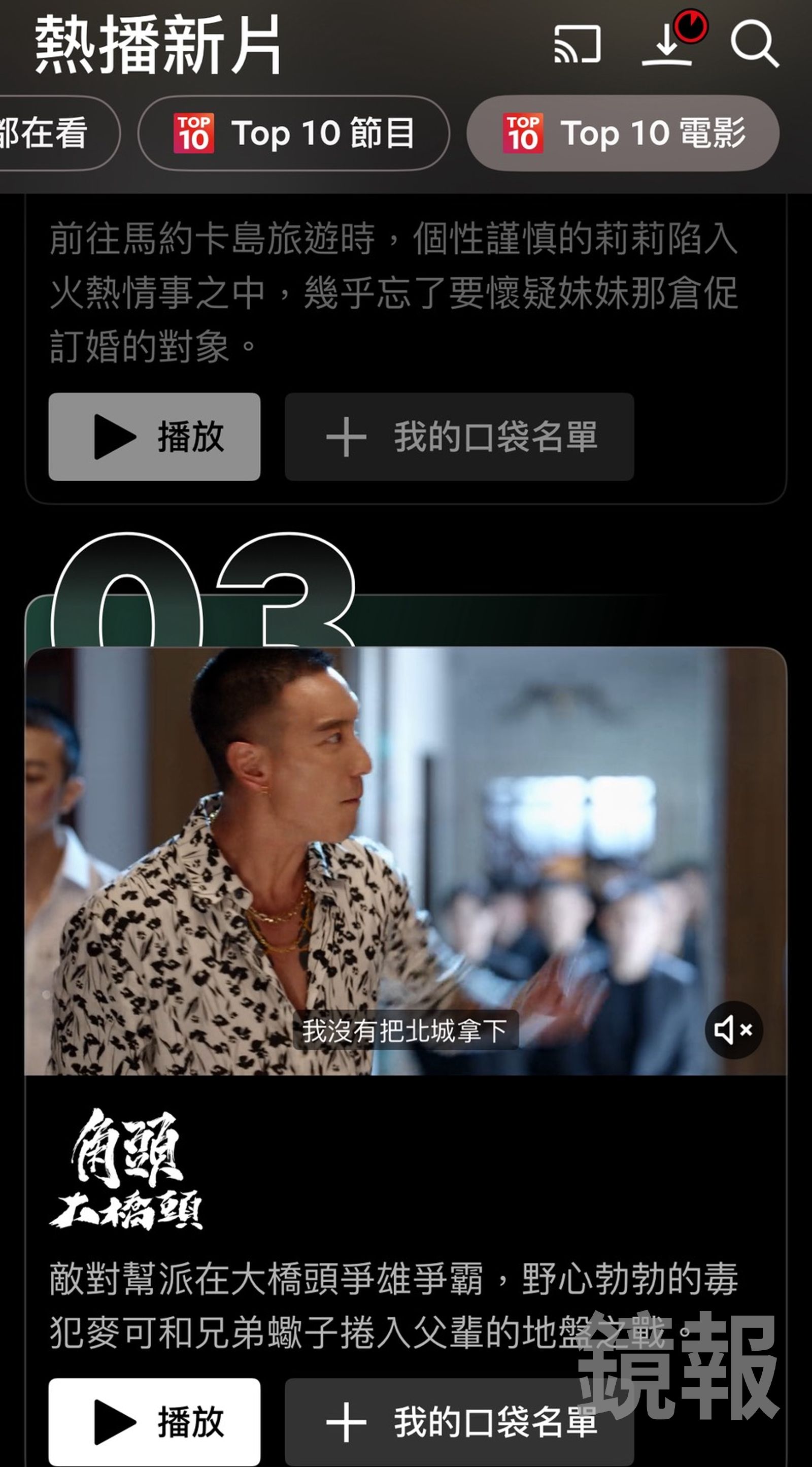 《角頭－鬥陣欸》票房創佳績，也帶動《大橋頭》重回Netflix Top 10排行榜第3名。翻攝Netflix