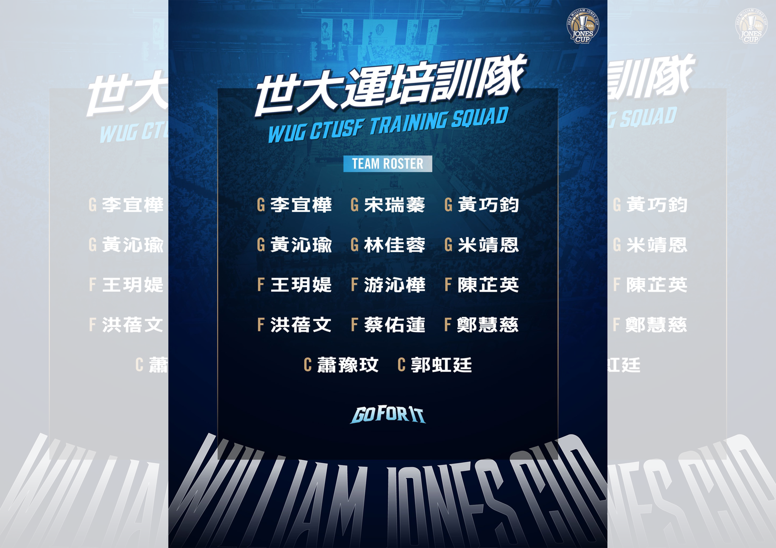 瓊斯盃女子組世大運培訓隊名單揭曉。翻攝自威廉瓊斯盃 Jones Cup FB