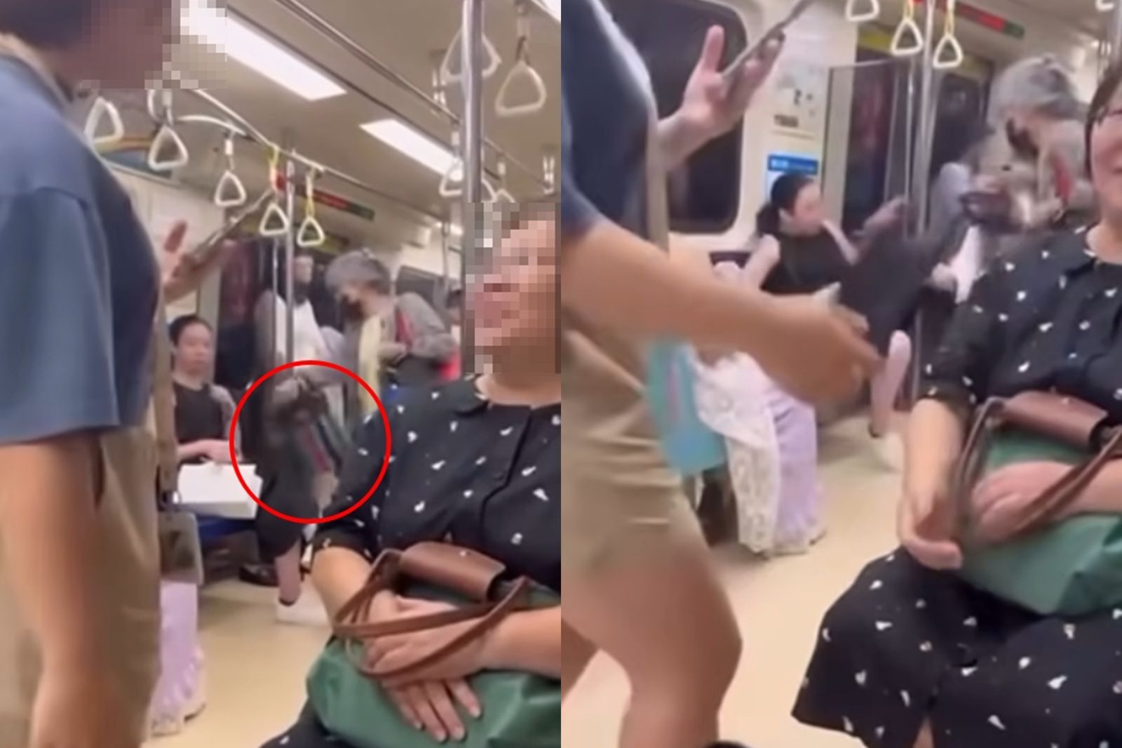 曾婦先用提袋打人在先,逼得男子出腳反擊。圖/翻攝自記者爆料網