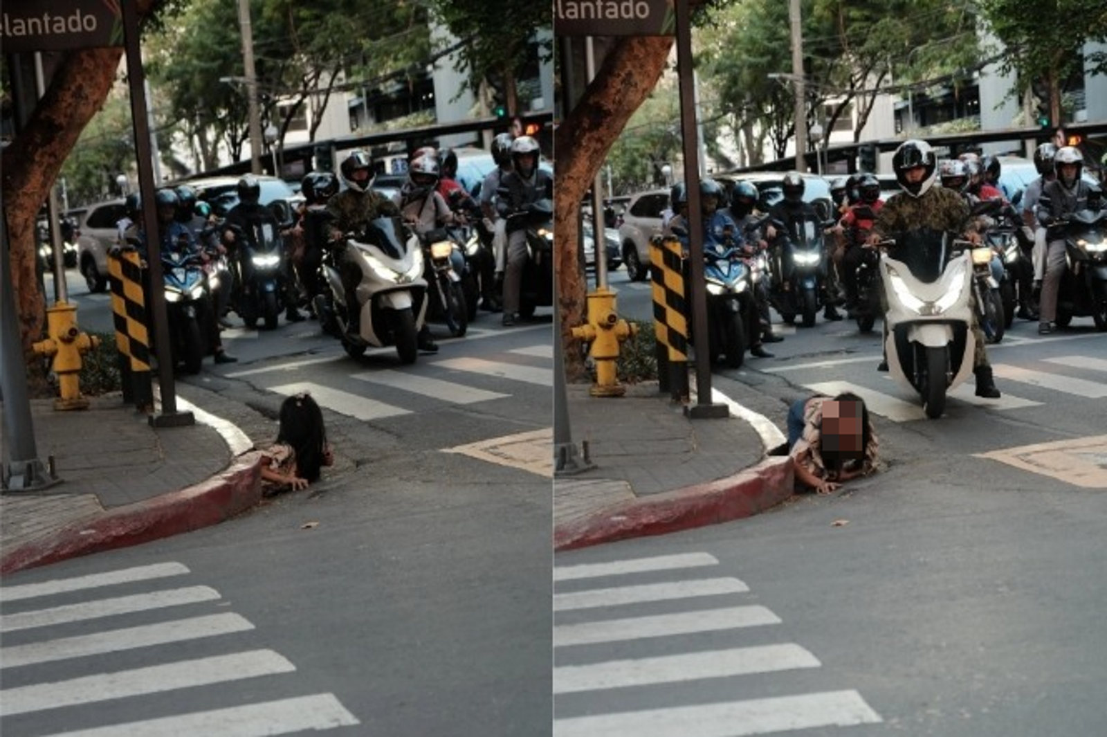 排水孔爬出活人!長髮女趴地露齒微笑 網嚇壞:以為在拍電影