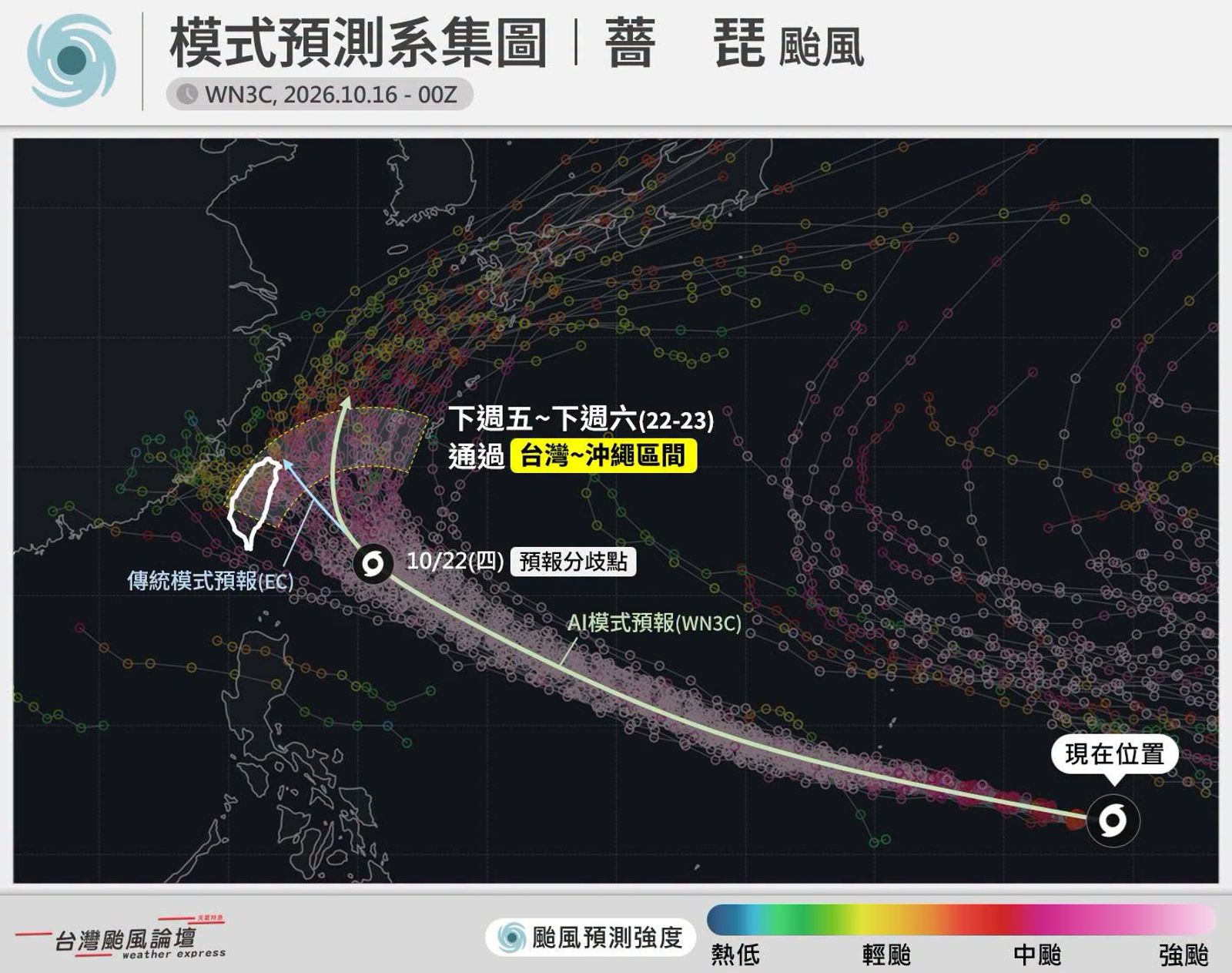 第29號颱風薔琵持續增強,今(17日)凌晨2時升級為中度颱風,氣象署預估,若發展順利,最快明天上半天就可能增強為強烈颱風。圖/翻攝自臉書「台灣颱風論壇|天氣特急」