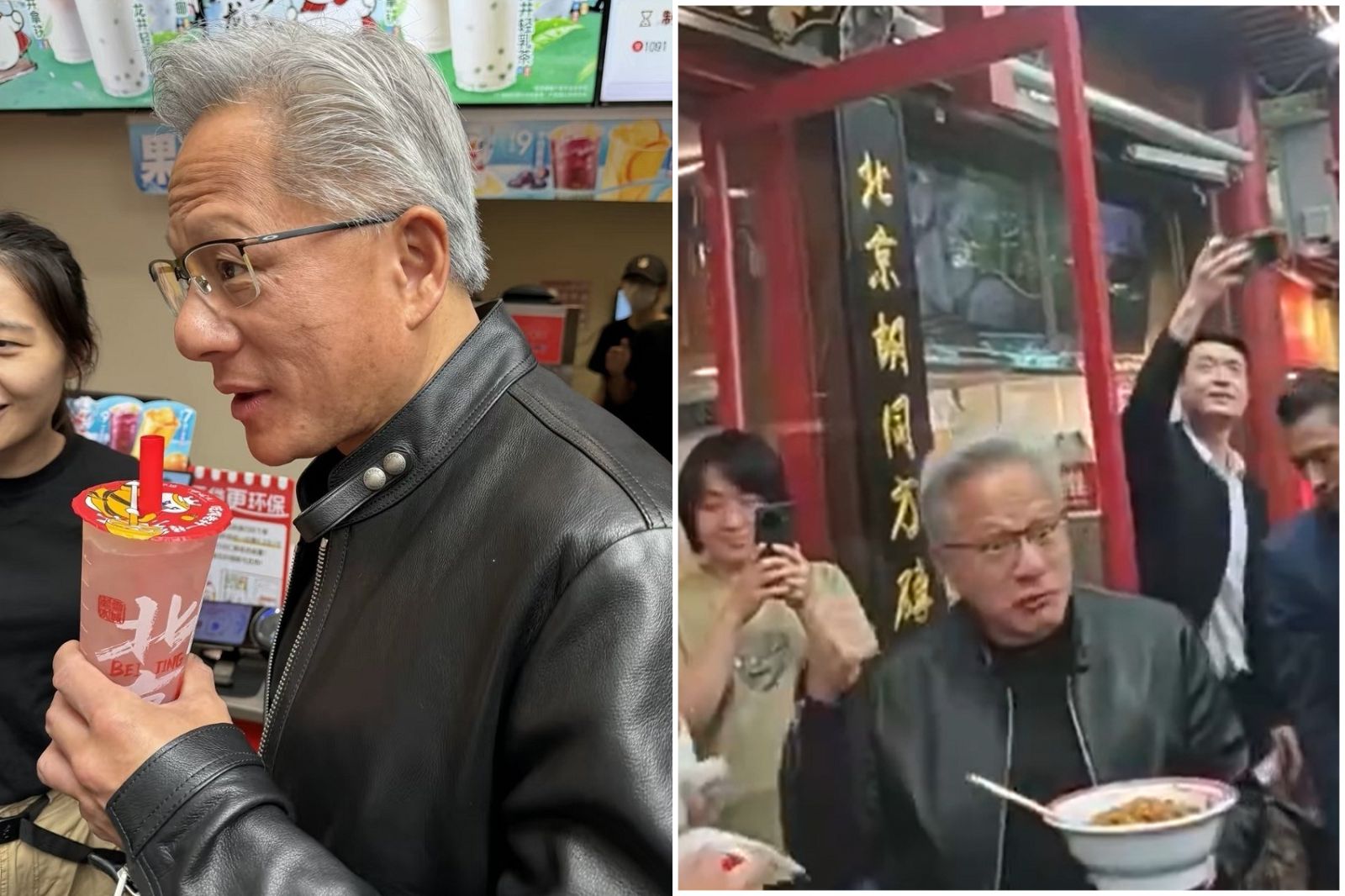 黃仁勳「帶貨王」嚐遍北京!吃炸醬麵、喝蜜雪冰城 挑戰豆汁兒臉色凝重