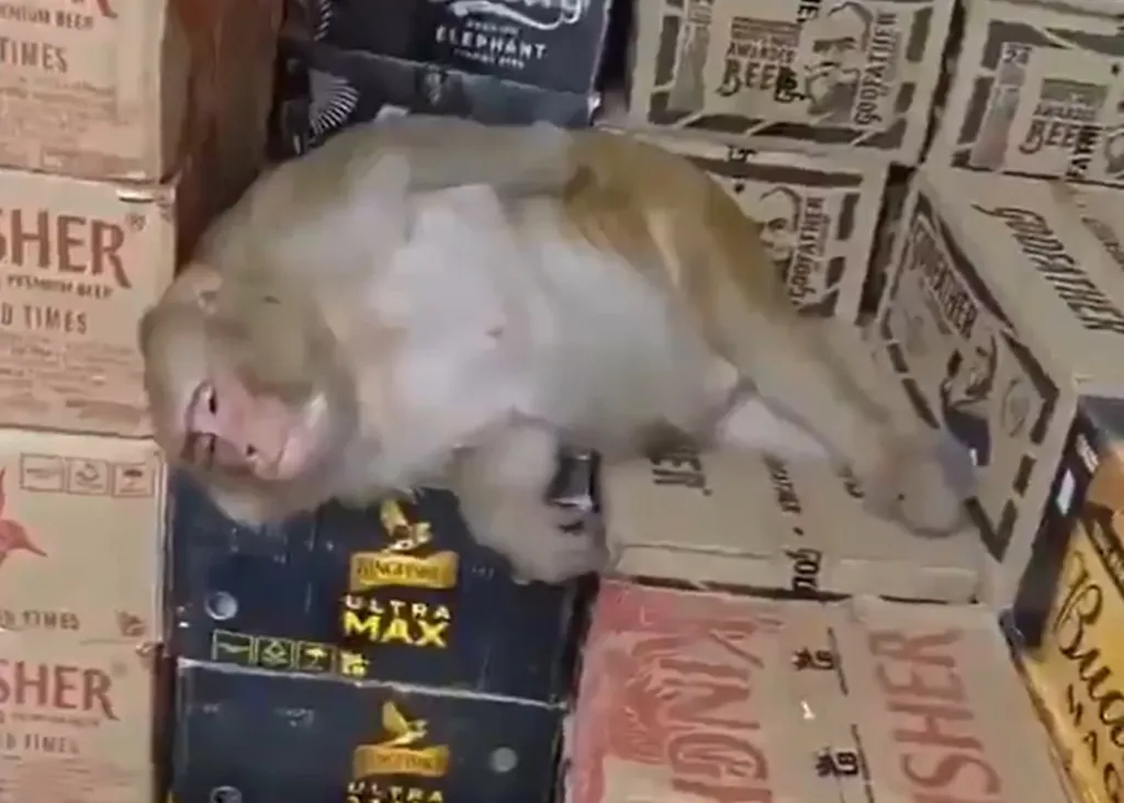 懷孕母猴酒癮發作闖店「喝霸王酒」!爛醉倒啤酒箱 驚爆酒鬼猴不只一隻