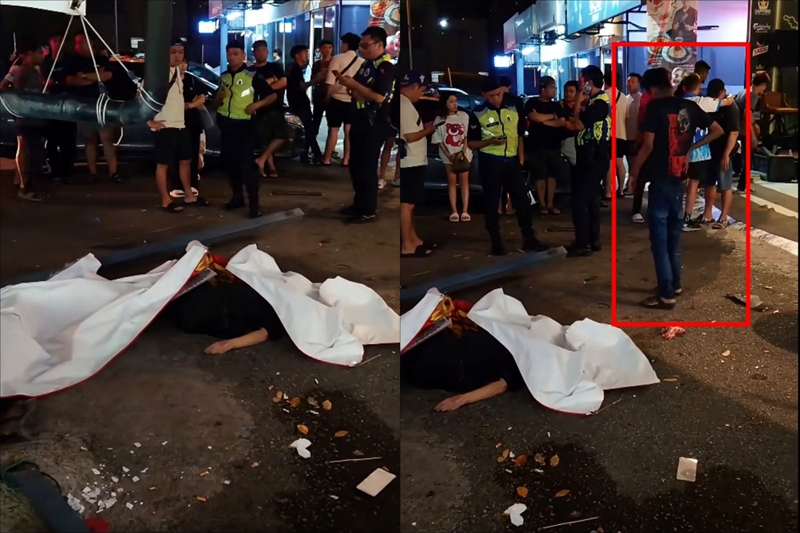 肇事男子(紅框)被警方當場逮捕。圖/翻攝自FB/我们是彭亨人 KITA ORANG PAHANG