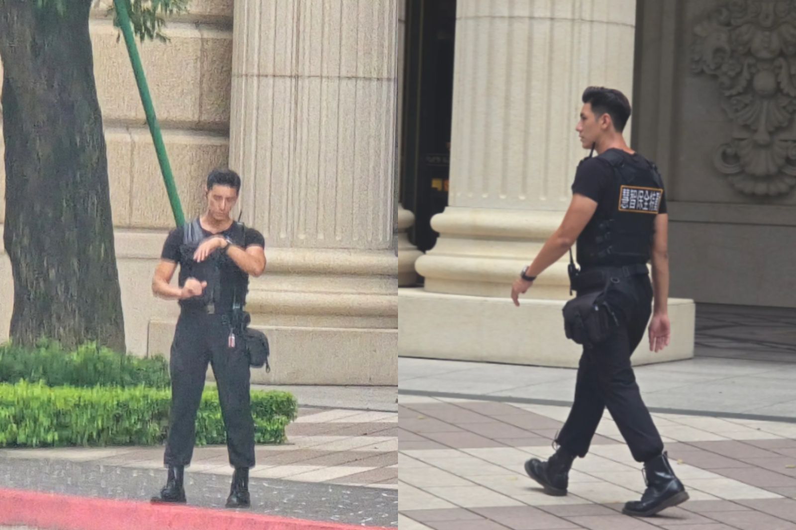 桃園藝文特區一名保全帥到被網友偷拍。圖/翻攝自Threads
